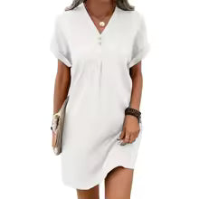 🌞 Summer V-Neck Button Shirt Dress – Casual Loose Fit for Women